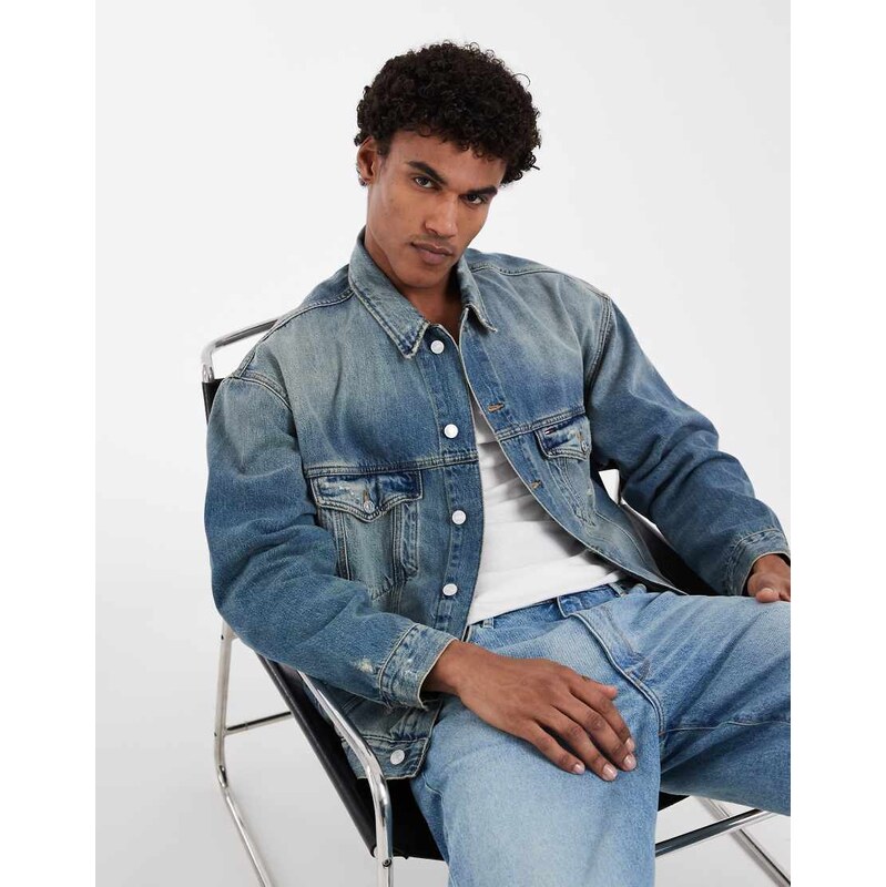 Tommy Jeans oversized trucker denim jacket in mid wash blue