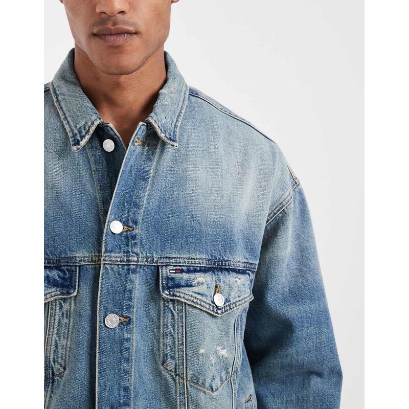 Tommy Jeans oversized trucker denim jacket in mid wash blue