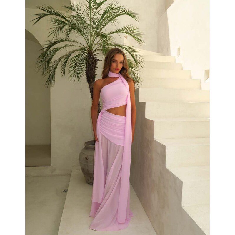Aria Cove chiffon drape detail cut out side sheer hem wrap scarf 115549894