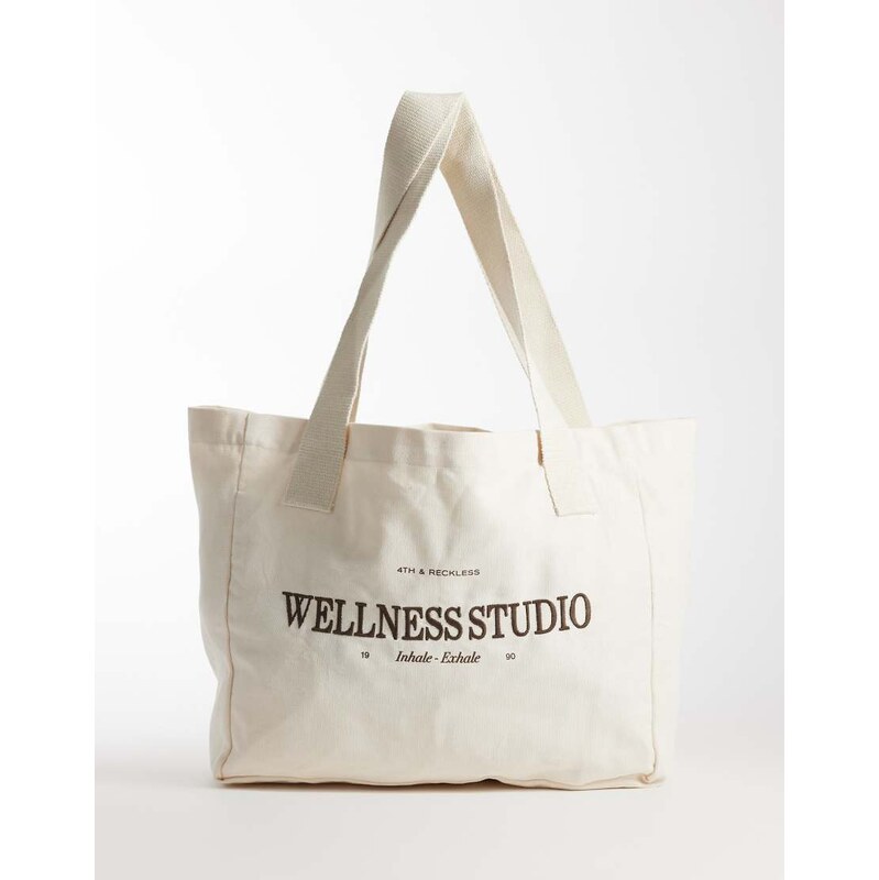 4th & Reckless logo embroidered tote bag in cream-White 115549976