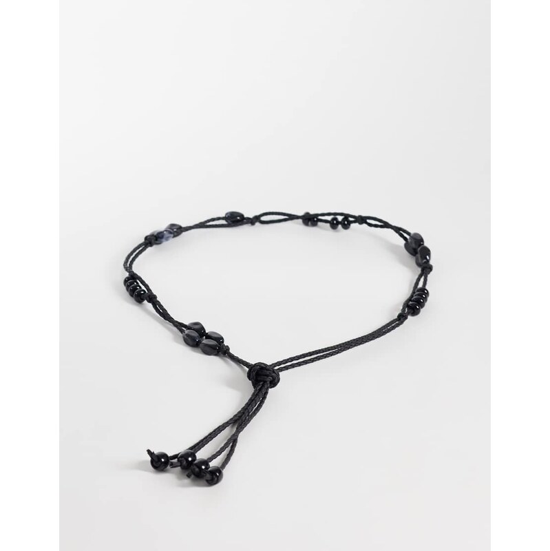 ASOS DESIGN macrame beaded waist and hip belt in black
