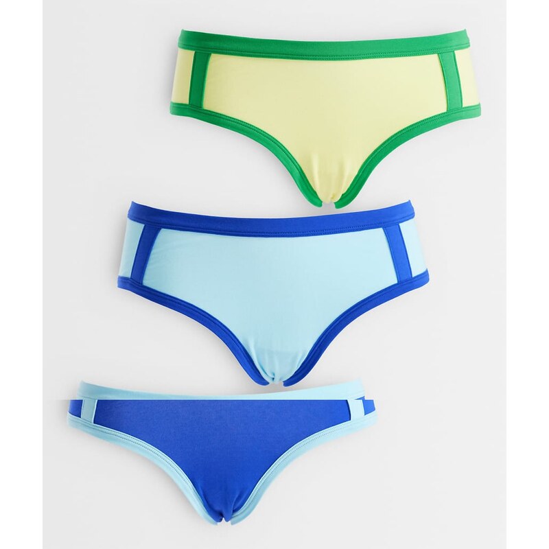 ASOS DESIGN 3 pack hipster shortie with contrast side stripe in blue & 115549987