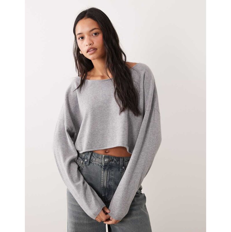 Cotton On lounge off shoulder knit jumper in light grey marle 115549990
