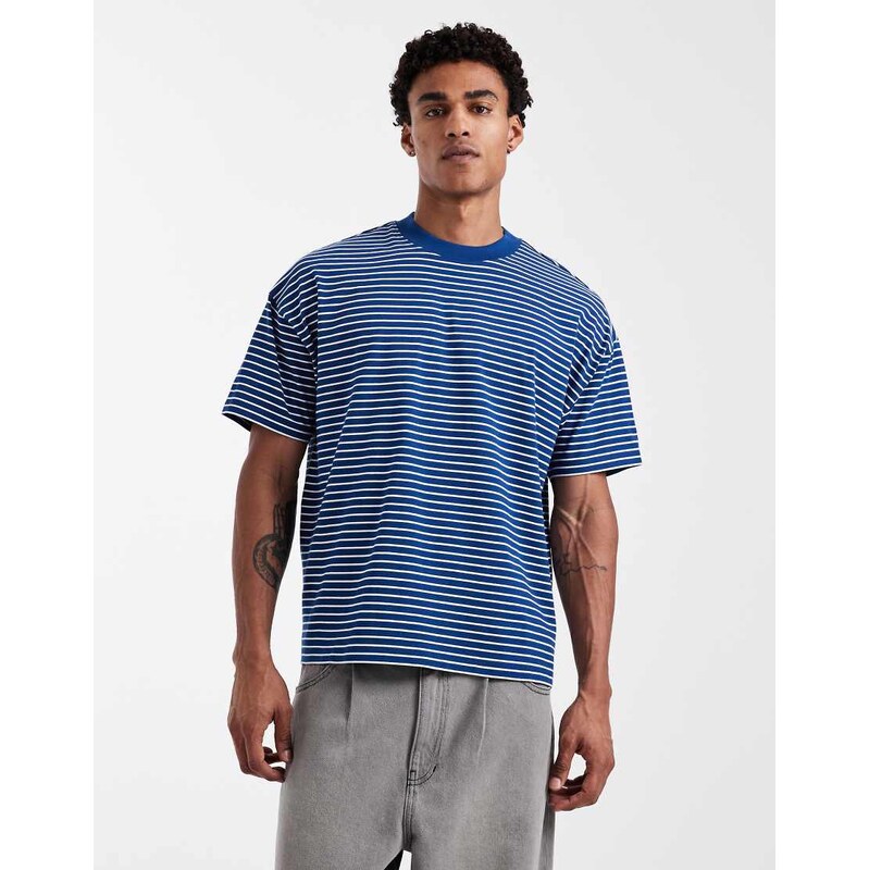 New Look stripe boxy t-shirt in blue