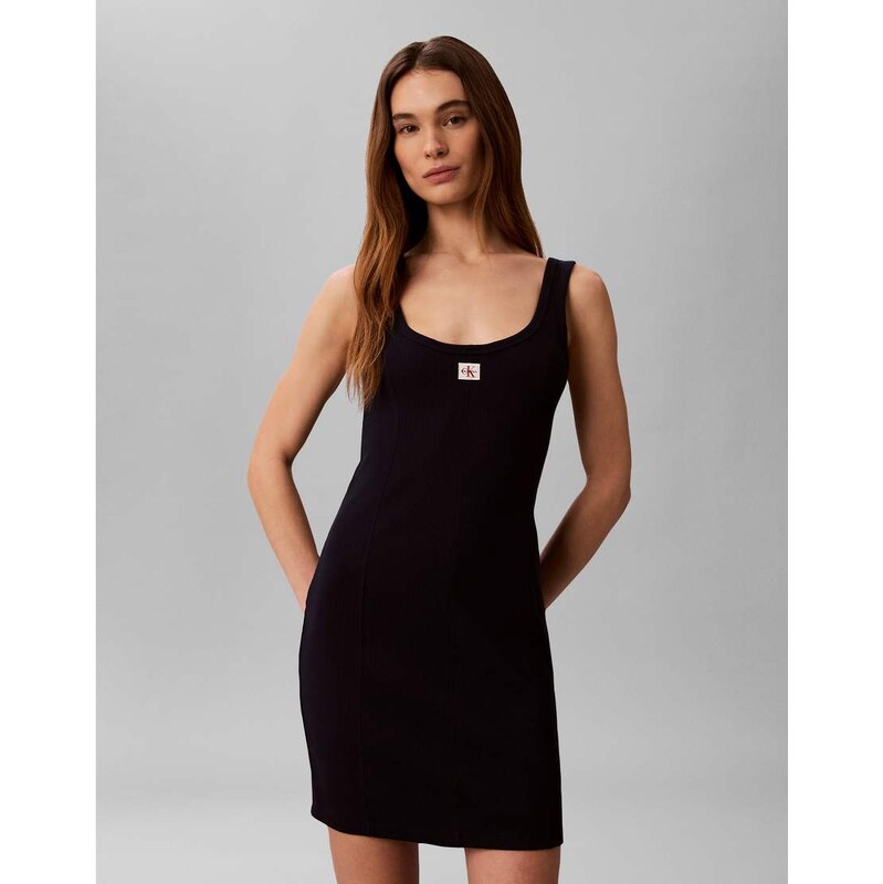 Calvin Klein Jeans label rib mini dress in navy-Black