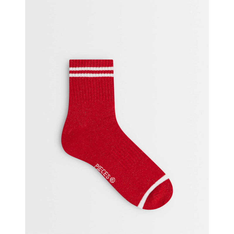 Pieces sporty stripe glitter socks in red 115550014