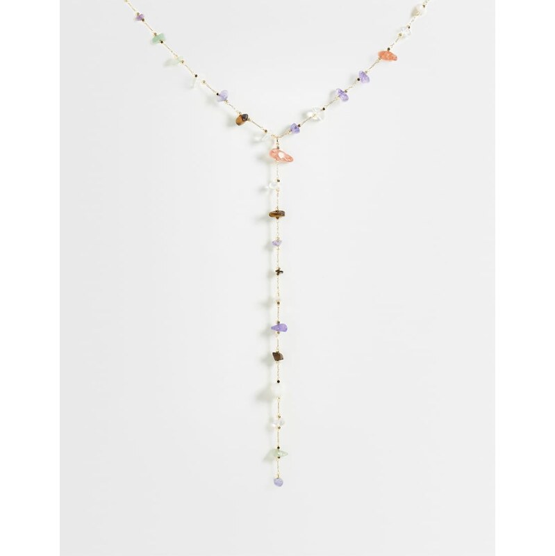Reclaimed Vintage lariat necklace with gem multi stones in gold