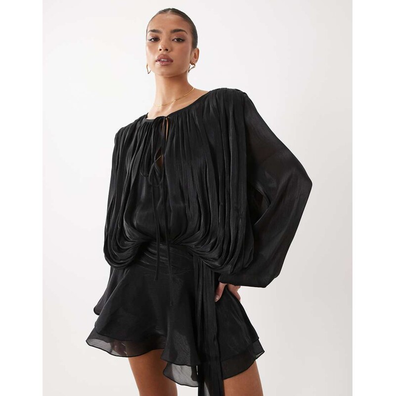 Lioness Elements high sheen chiffon drape detail balloon sleeve tie 115550024