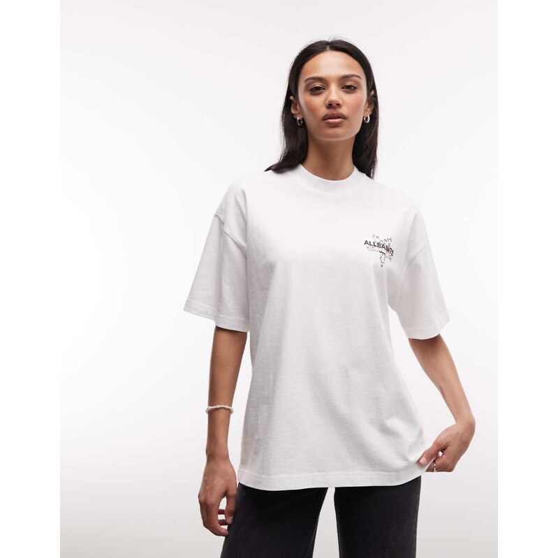 AllSaints Pentacle Etta short sleeve graphic logo t-shirt with back print in white