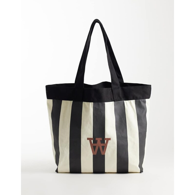 Double A By Wood Wood 100% cotton Conner stripe logo tote bag in black 115550070