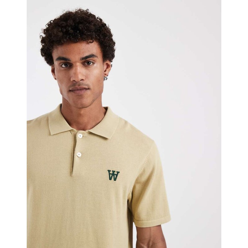 Double A By Wood Wood 100% cotton Mikkel polo in pale olive