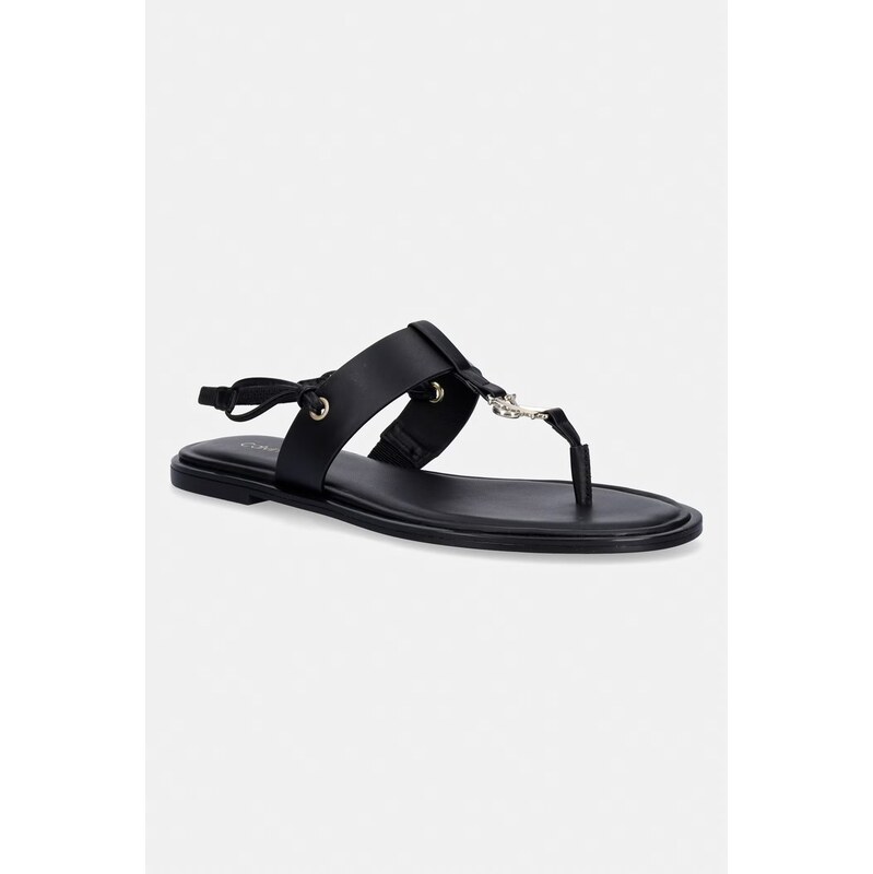 Calvin Klein sandály na plochém podpatku dámské kožené ROUND FLAT SNDL THONG LTH HDW