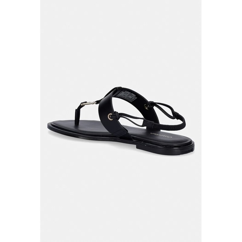 Calvin Klein sandály na plochém podpatku dámské kožené ROUND FLAT SNDL THONG LTH HDW