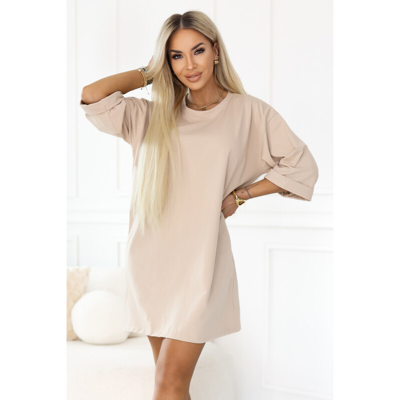 numoco basic 666-1 Bavlněné volné oversize šaty s krátkými rukávy - 115551991