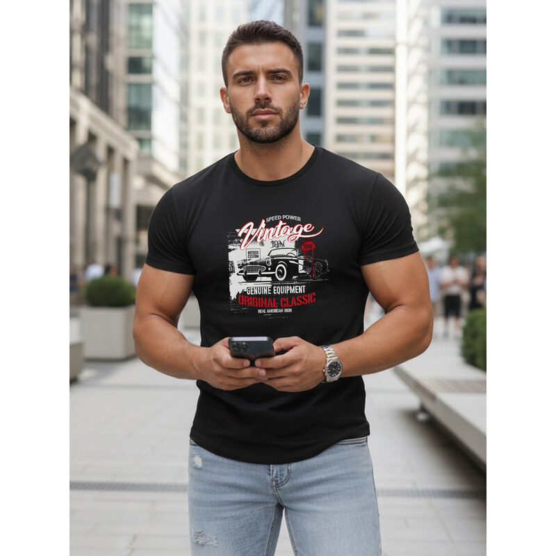 Pánské bavlněné tričko s potiskem VINTAGE CAR FashionStreet