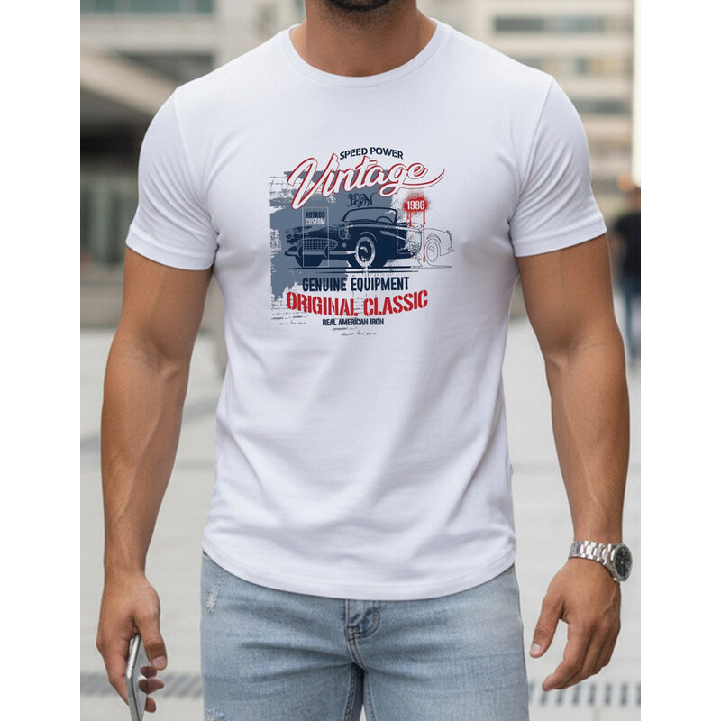 Pánské bavlněné tričko s potiskem VINTAGE CAR FashionStreet