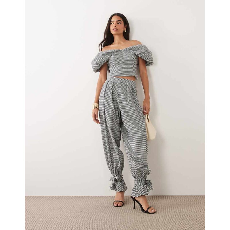 ASOS LUXE co-ord gingham balloon trouser with tie cuff-Multi