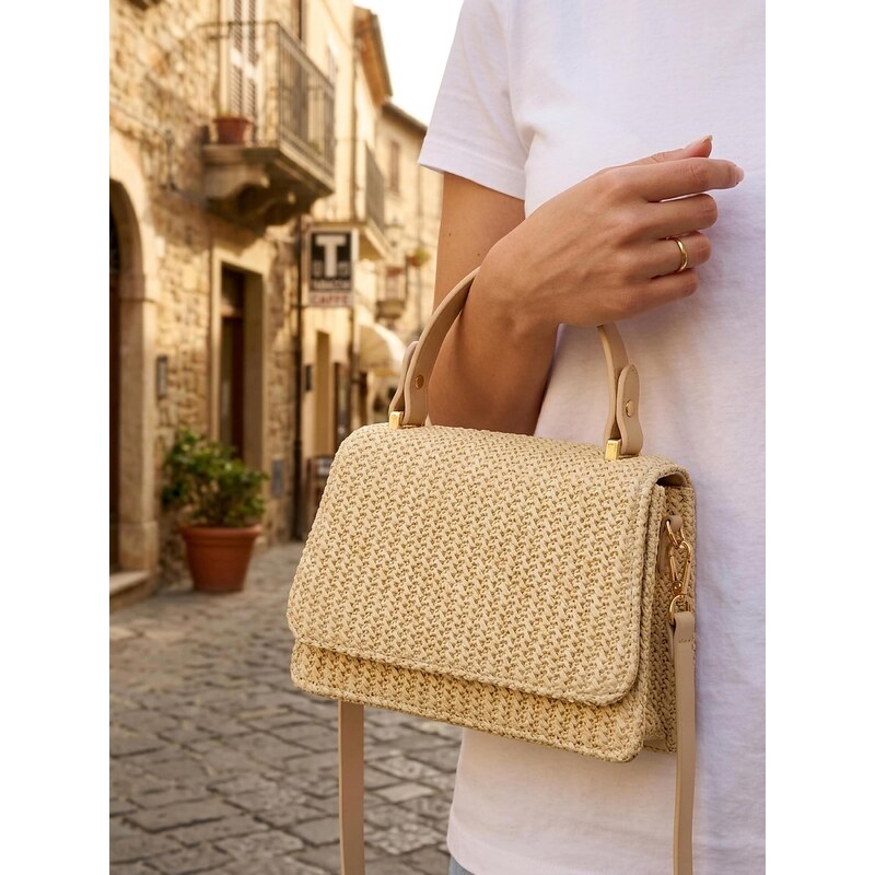 Sinsay - Pletená crossbody kabelka s odnímatelným popruhem - krémová 115190969