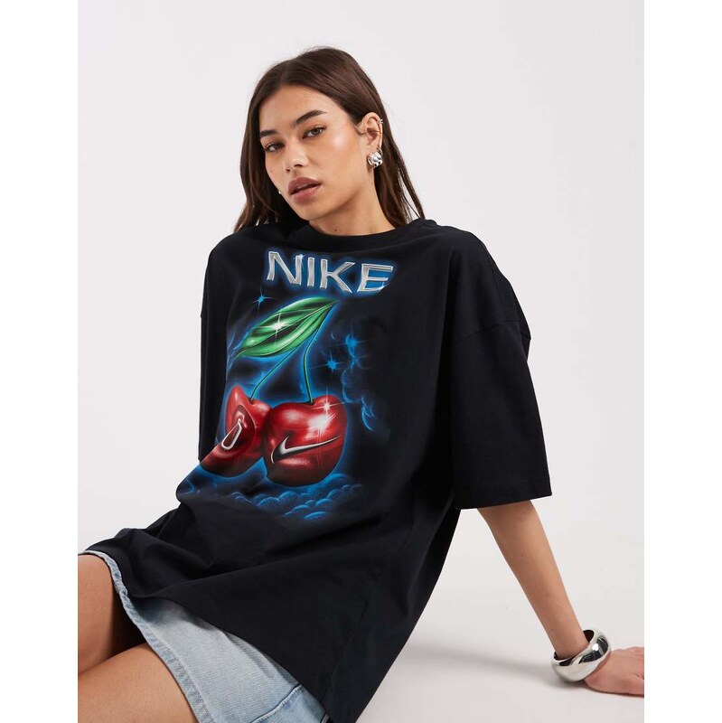Nike Classic oversized cherry graphic t-shirt in black