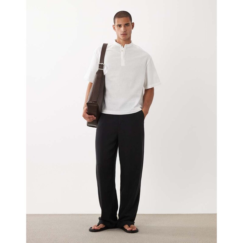 ASOS DESIGN boxy oversized linen blend shirt with grandad collar