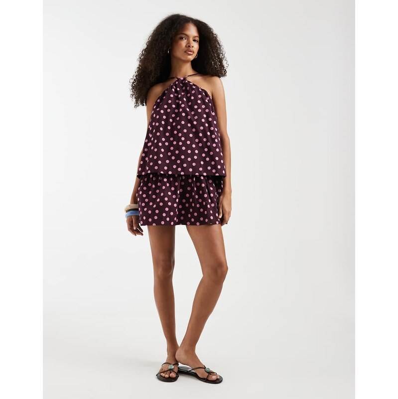 ASOS DESIGN double layer halter sundress in oversized polka dot