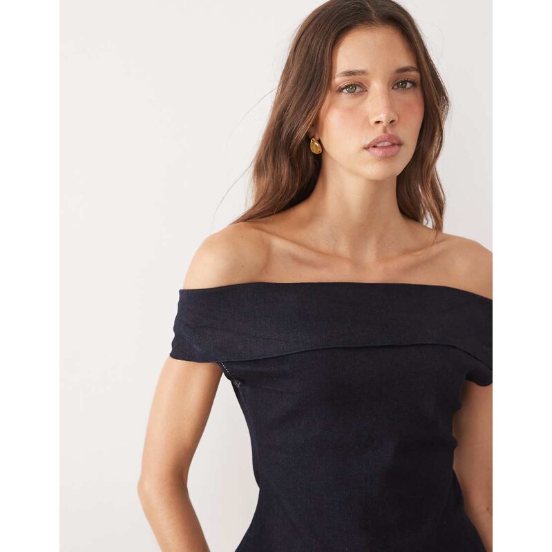 ASOS DESIGN bardot top in denim-Blue