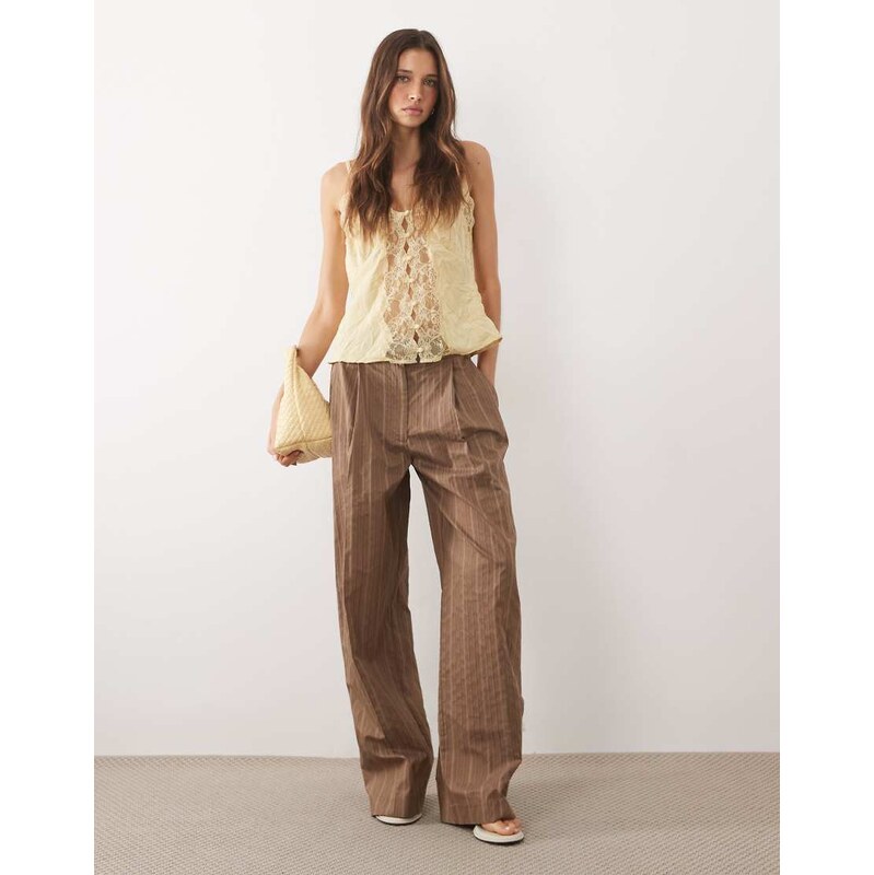 Mango Martin cotton rich tailored trouser co-ord in brown stripe