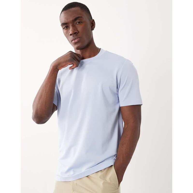 Mango performance striped crew neck t-shirt in pale blue