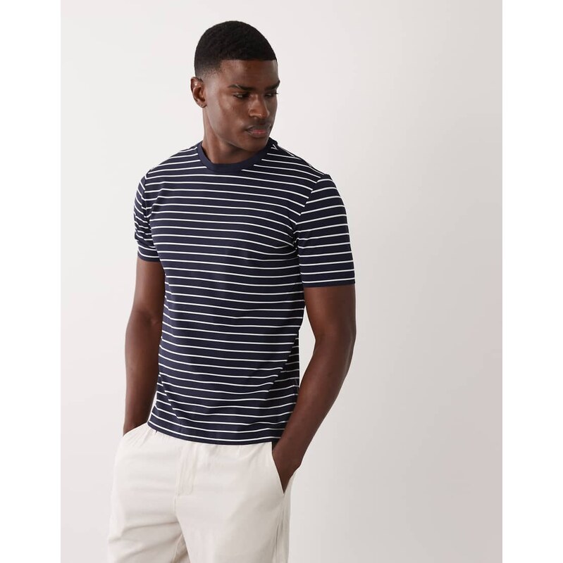 Mango performance striped crew neck t-shirt in navy