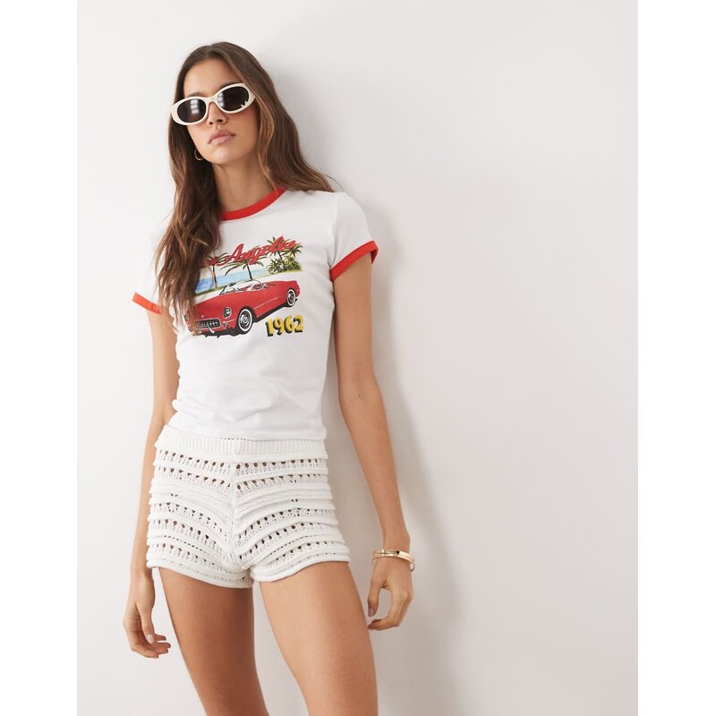 ASOS DESIGN knit crochet scallop short set-White
