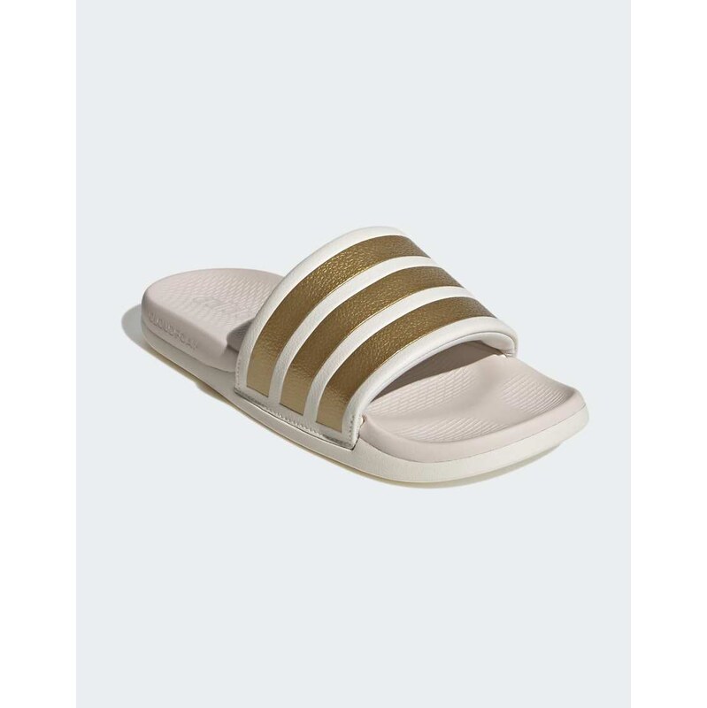 adidas performance Adilette comfort 2.0 slides in white and gold 115553306