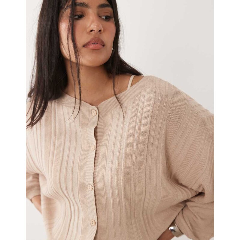 ASOS DESIGN knitted batwing cardigan in beige-Brown