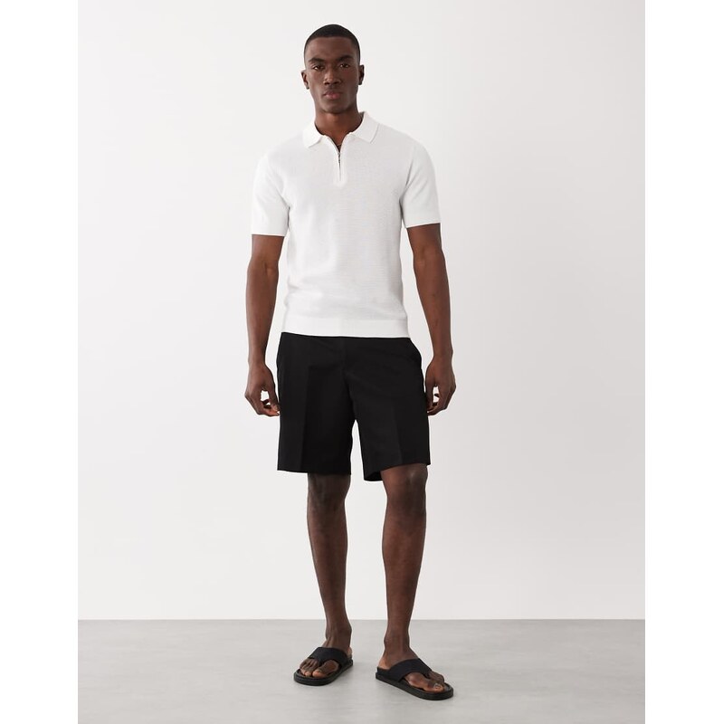 Mango 100% cotton waffle knit quarter zip t-shirt in ecru