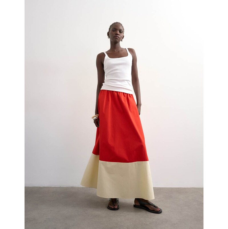 Topshop maxi full circle colour block skirt in orange 115733442