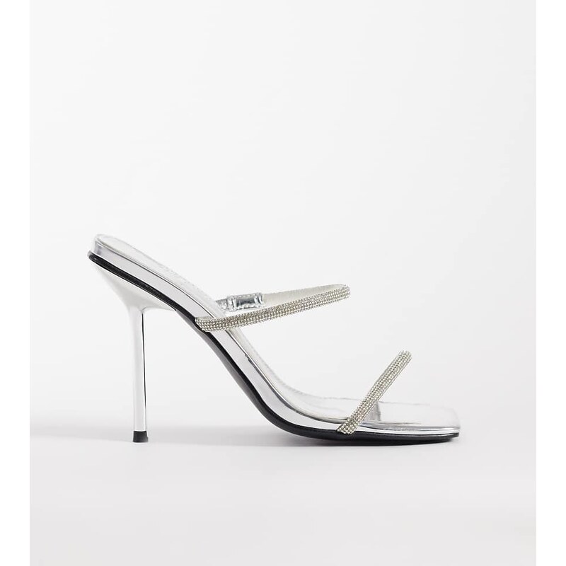 Public Desire Wide Fit embellished heeled mule sandals in silver
