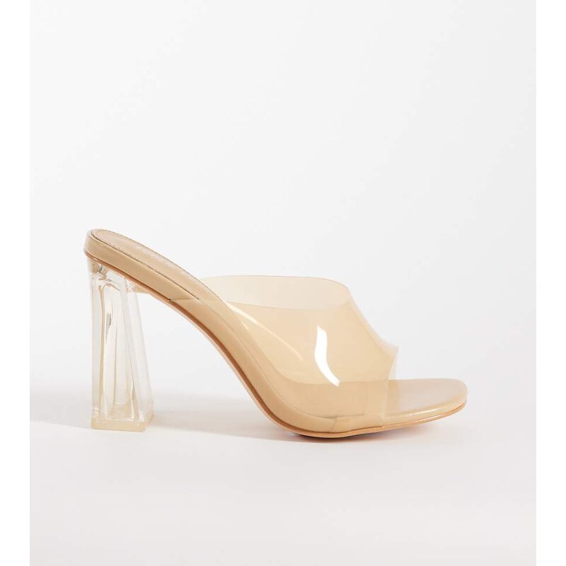 Public Desire Wide Fit Kyoto transparent heeled mules in neutral 115678886