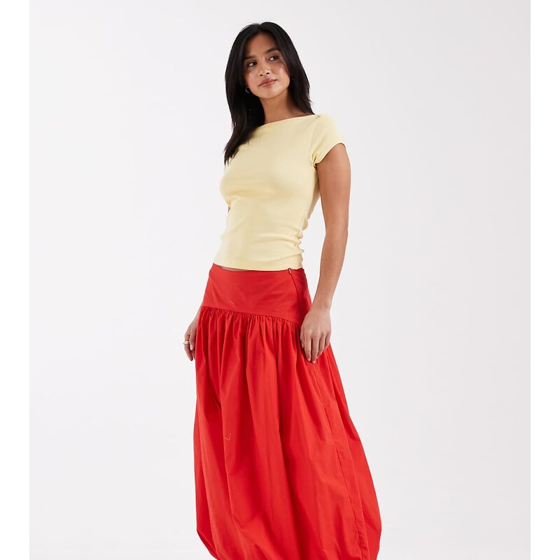 ASOS Petite ASOS DESIGN Petite dropped waist bubble maxi skirt in red 115740697