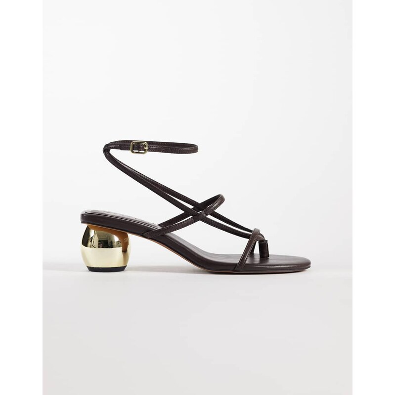 ASOS DESIGN Hebe strappy toe thong ball heeled sandals in chocolate 115681842