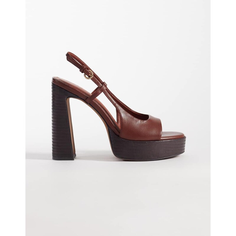 ASOS DESIGN Nandi slingback platform high heeled sandals in tan-Brown 115681844