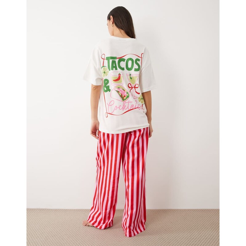 ASOS DESIGN taco graphic short sleeve top and trouser pyjama set-Pink 115589695