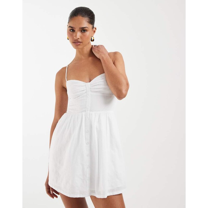 Hollister strappy button front mini dress in white