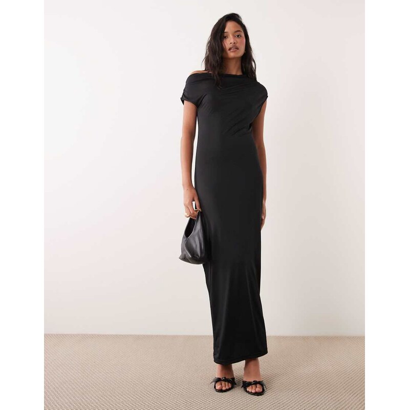 ONLY slinky off shoulder bodycon maxi dress in black