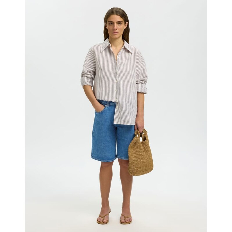 Selected Denim shorts in medium blue denim 115555232