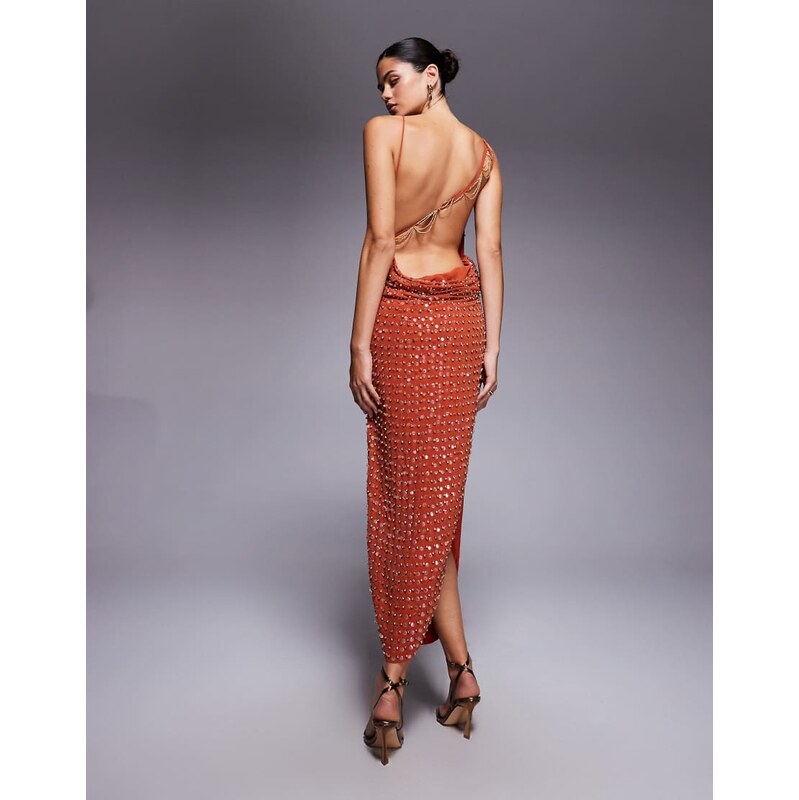 ASOS DESIGN allover embellished cowl neck drape midaxi dress with 115554824