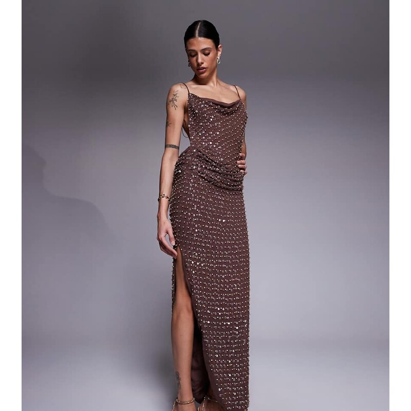 ASOS Tall ASOS DESIGN Tall allover embellished cowl neck drape midaxi 115554825