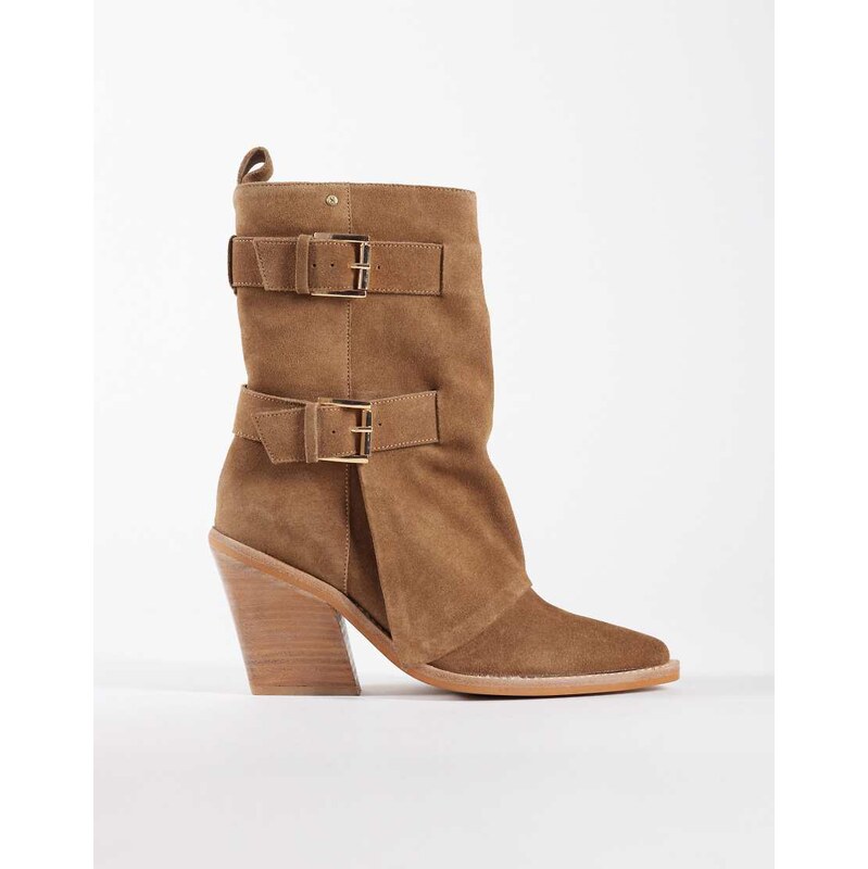Bronx New-kole western ankle boots with buckles in natural suede 115554875