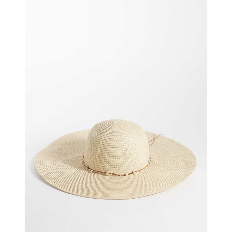 South Beach wide brim floppy hat with sea shell embellishment in beige 115554882