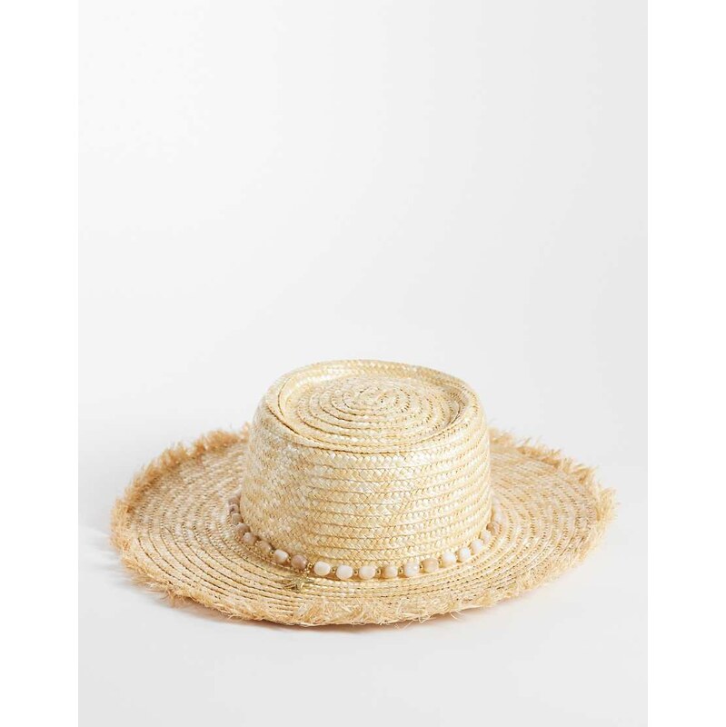 South Beach frayed straw boater hat with shell and starfish 115554883