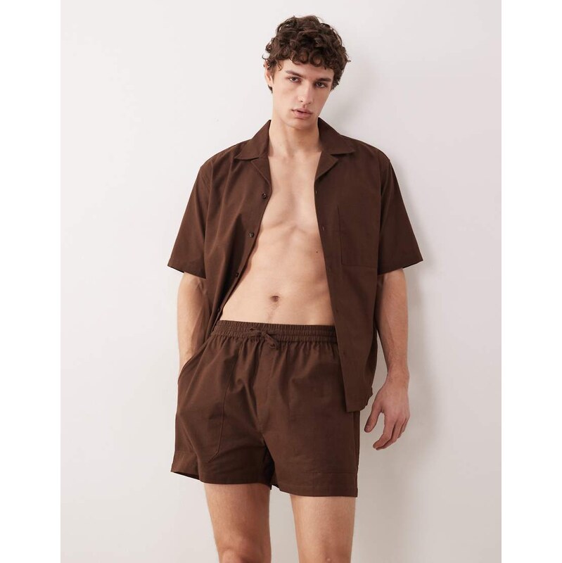 Free Society linen blend short in dark brown