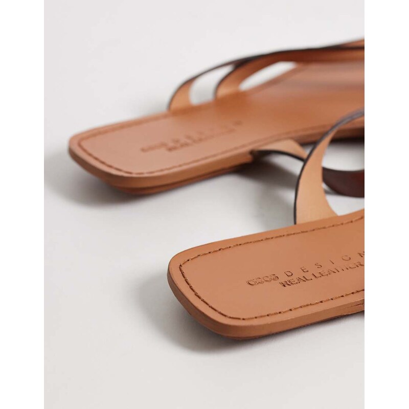 ASOS DESIGN Friction sandal in tan leather-Brown